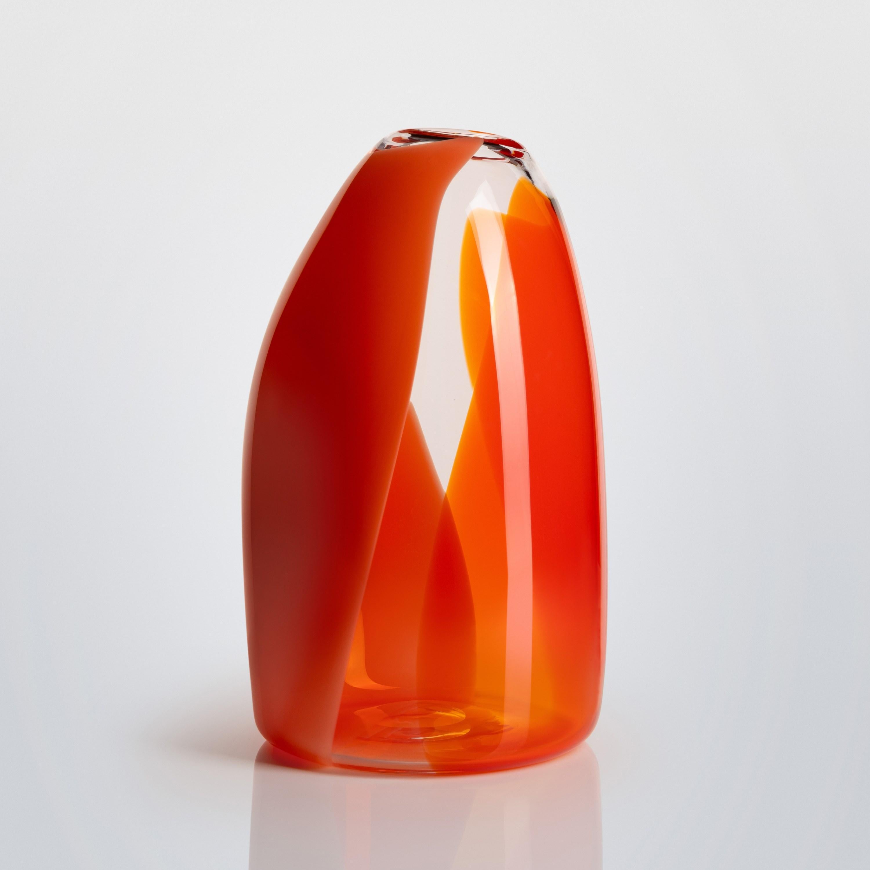 Organic Modern Waves No 487, clear, red, orange & peach hand blown glass vase by Neil Wilkin