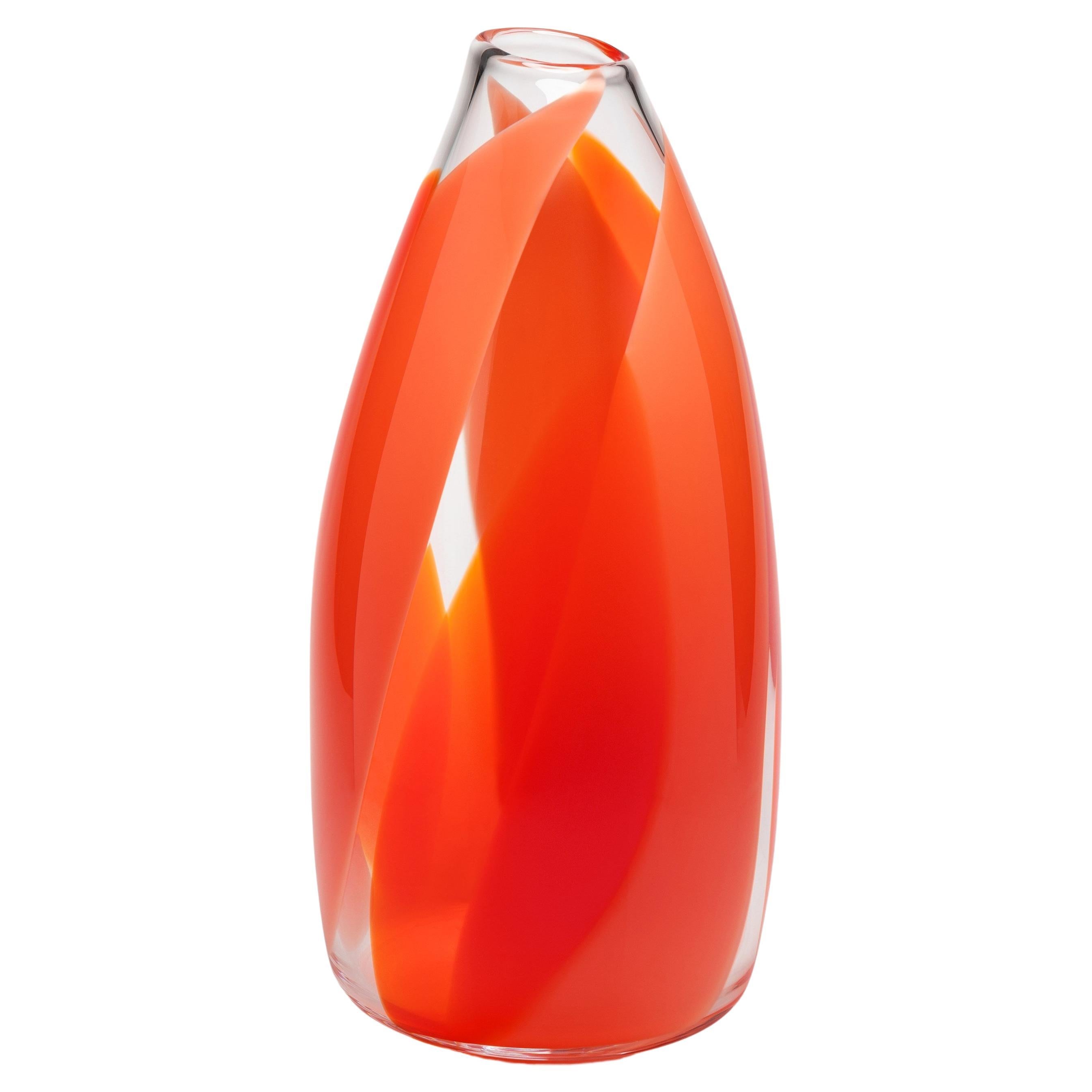 Waves No 491, abstract red, peach & orange handblown glass vase by Neil Wilkin For Sale
