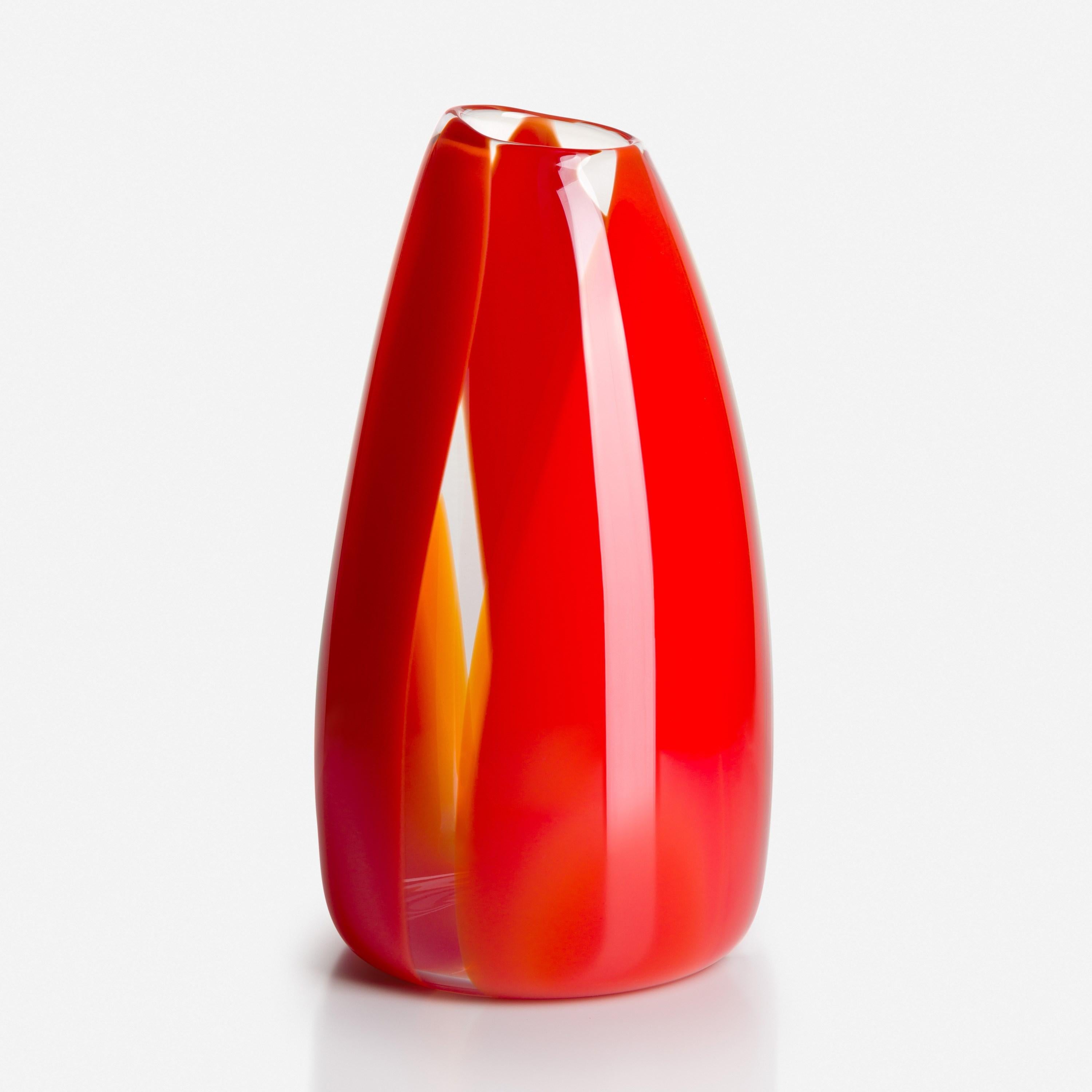Organic Modern  Waves No 508, red, orange & clear handblown abstract glass vase by Neil Wilkin