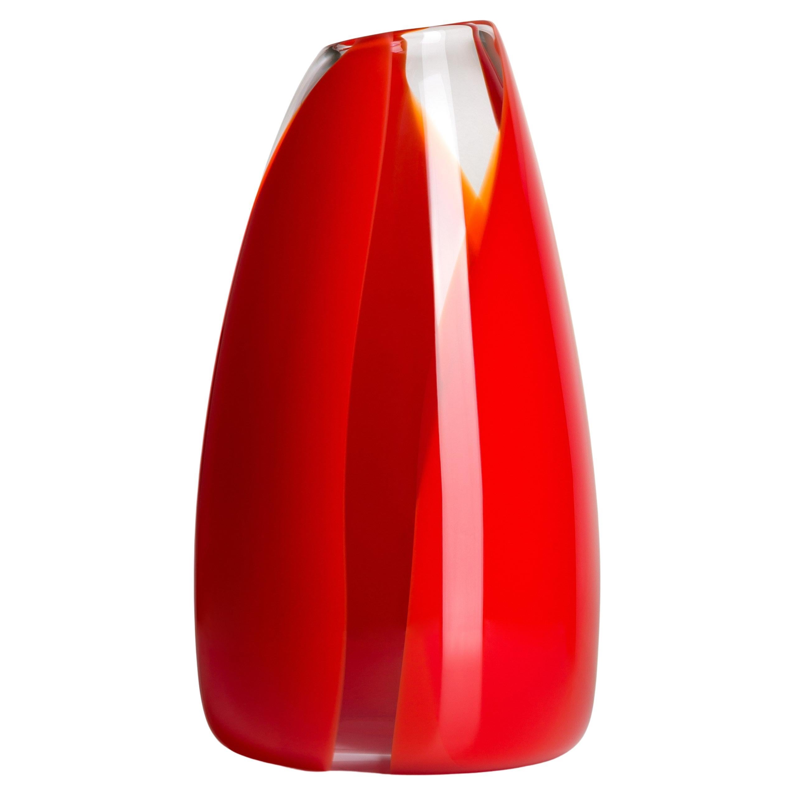  Waves No 508, red, orange & clear handblown abstract glass vase by Neil Wilkin