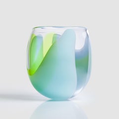 Waves No 637 is a blue & lime handblown glass sculptural bowl by Neil Wilkin