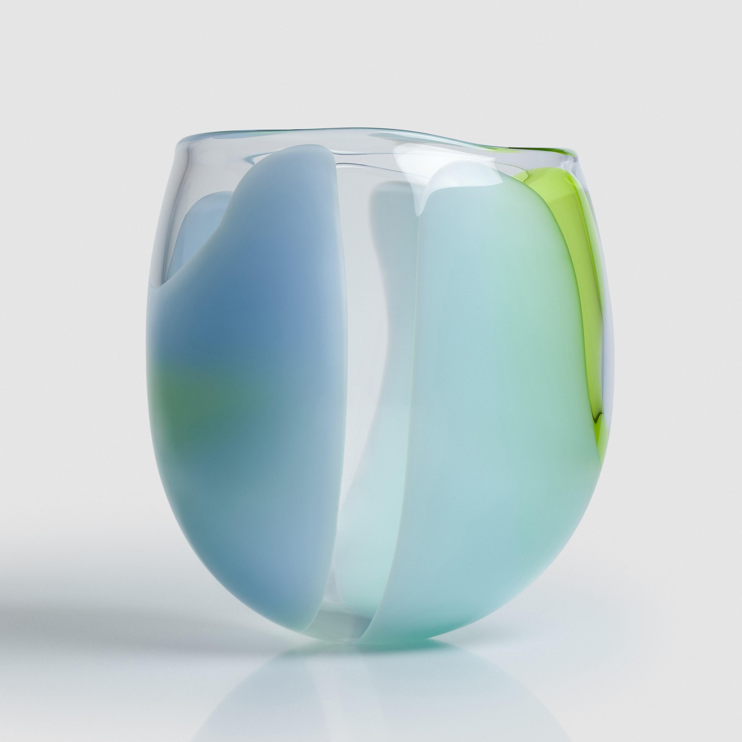 British Waves No 637 is a blue & lime handblown glass sculptural bowl by Neil Wilkin For Sale