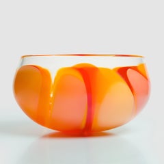 Waves No 646, vibrant orange & yellow hand blown glass bowl by Neil Wilkin
