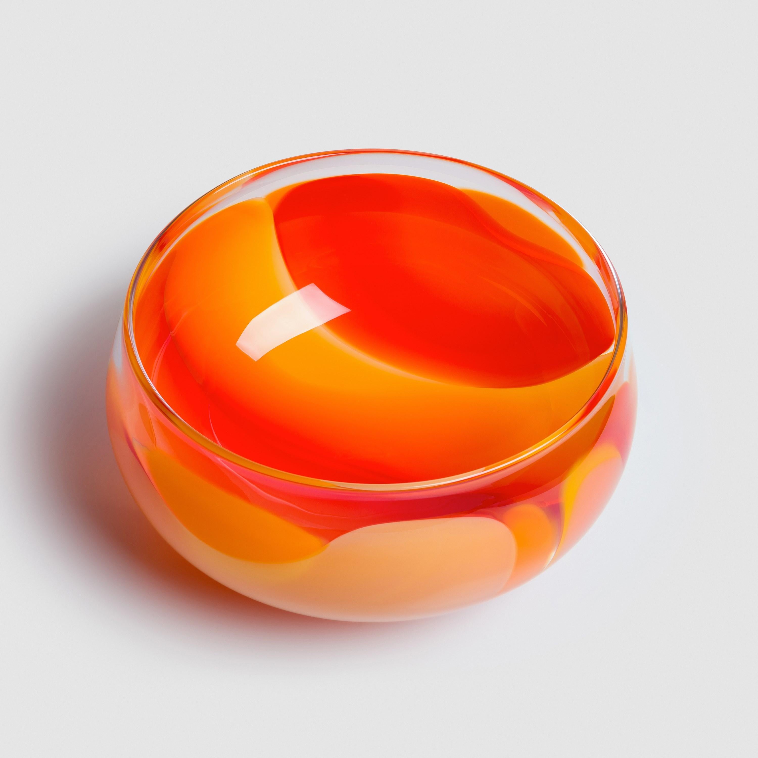 Organic Modern Waves No 646, vibrant orange & yellow hand blown glass bowl by Neil Wilkin For Sale