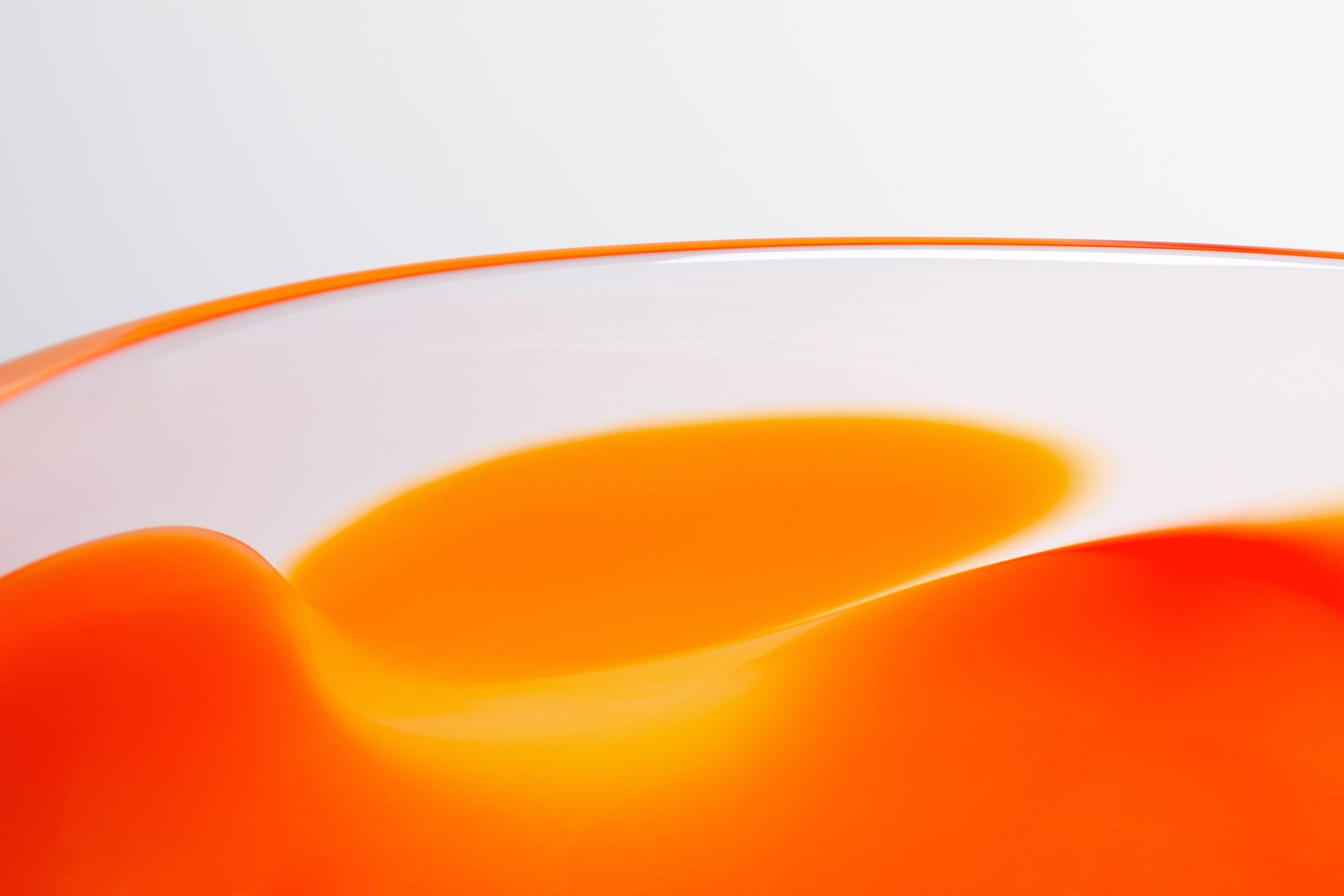 Hand-Crafted Waves No 646, vibrant orange & yellow hand blown glass bowl by Neil Wilkin For Sale