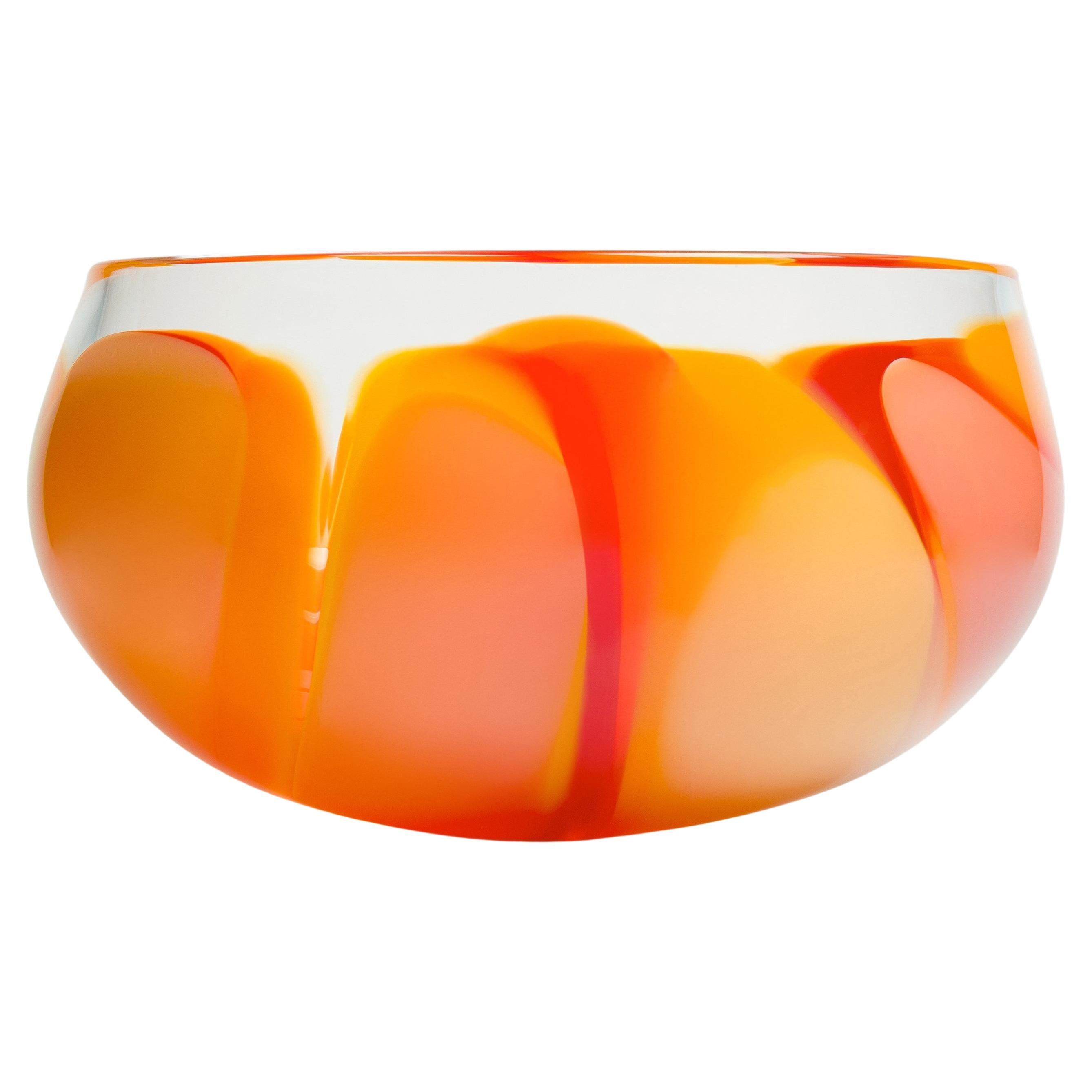 Waves No 646, vibrant orange & yellow hand blown glass bowl by Neil Wilkin For Sale