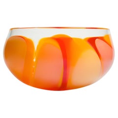 Waves No 646, vibrant orange & yellow hand blown glass bowl by Neil Wilkin