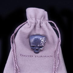 Waves Skull Ring Sterling Silver with Black Diamonds