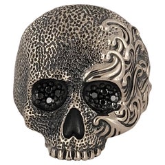 Waves Skull Ring Sterling Silver with Black Diamonds