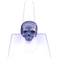 Waves Skull Ring Sterling Silver with Black Diamonds