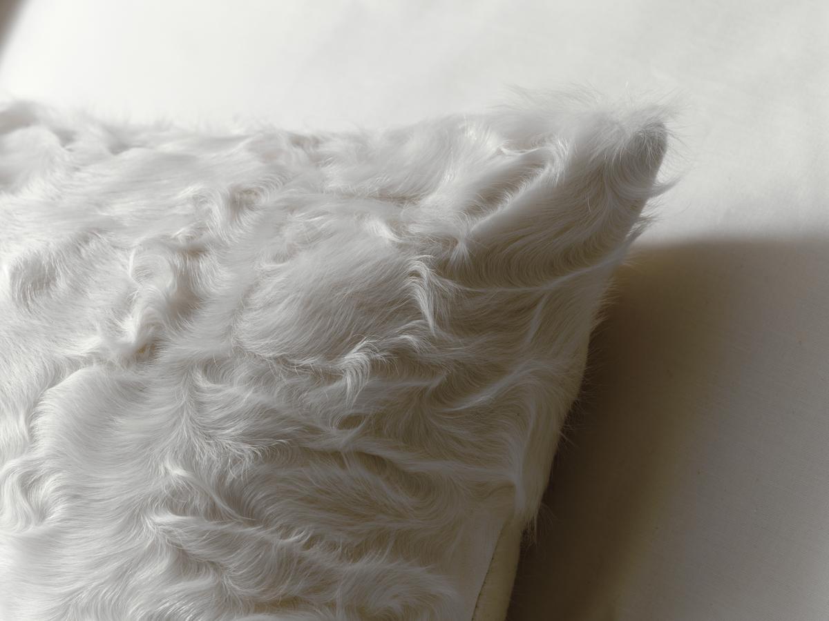 Modern Waves White Xiangao Lamb Fur Pillow Cushion by Muchi Decor For Sale