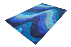 Tapis de sol contemporain "Wavey Pool" en laine et soie de l'Himalaya