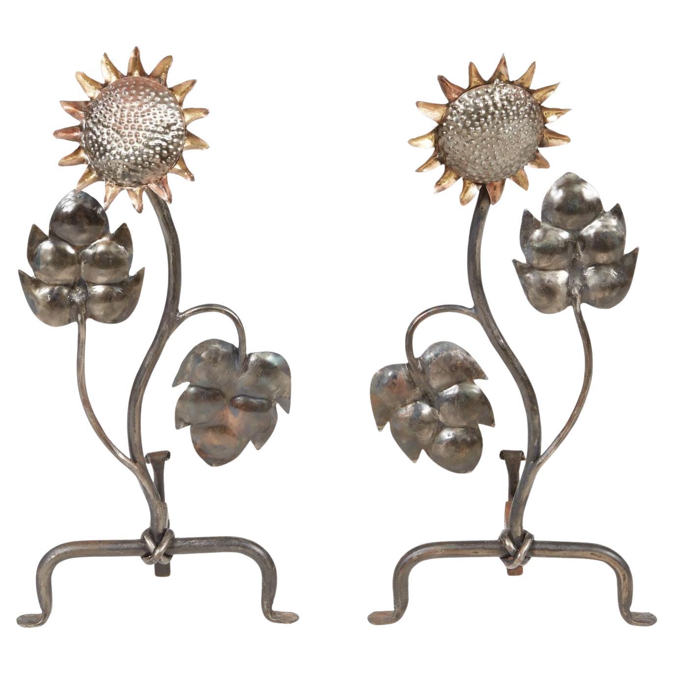Waving Sunflower Andirons For Sale