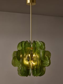 Wavy and Streaked Green Murano Glass Suspension