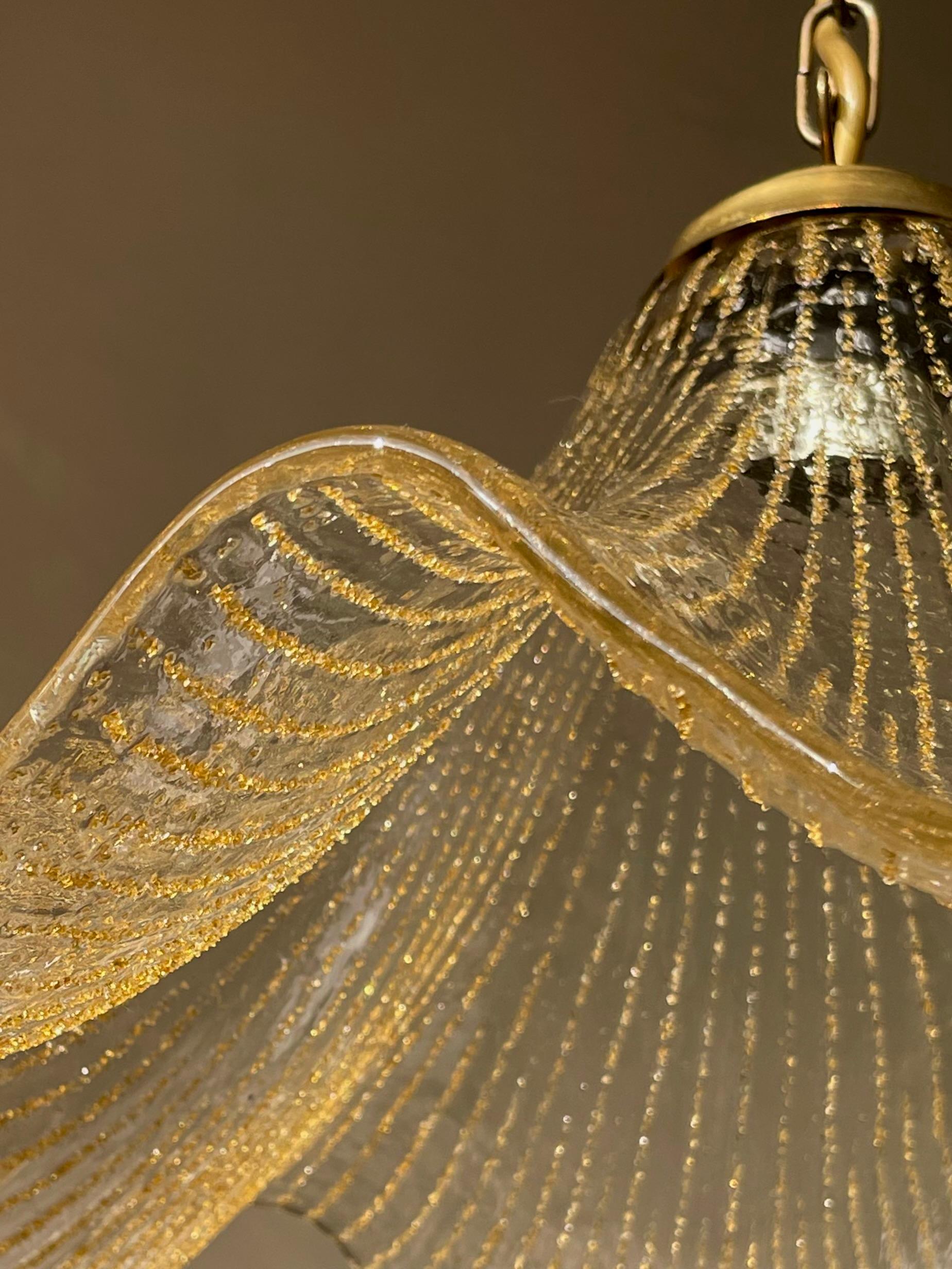 Italian La Murrina Murano Wavy Art Glass Golden Lines Pendant, 1960s
