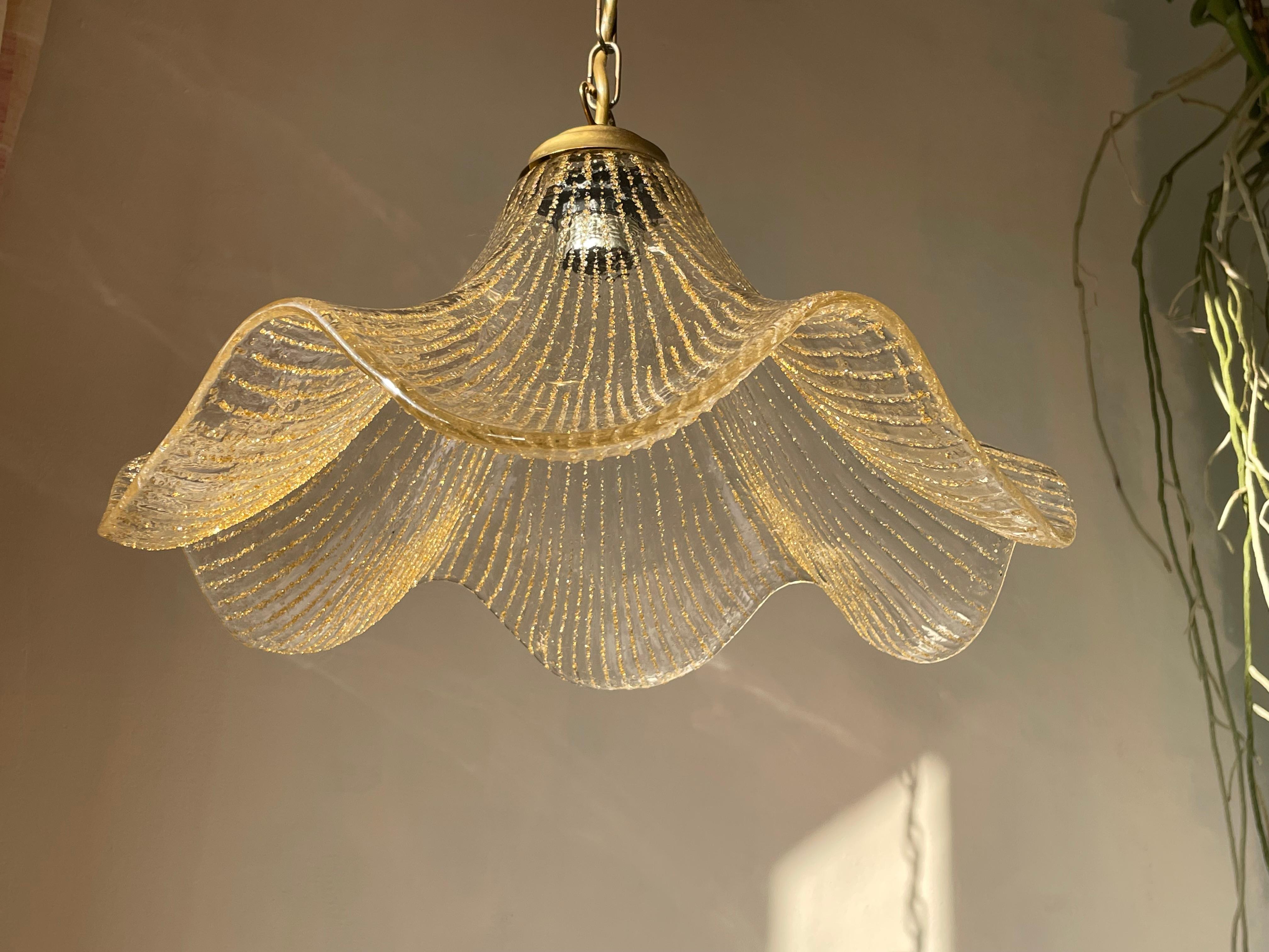 La Murrina Murano Wavy Art Glass Golden Lines Pendant, 1960s 1