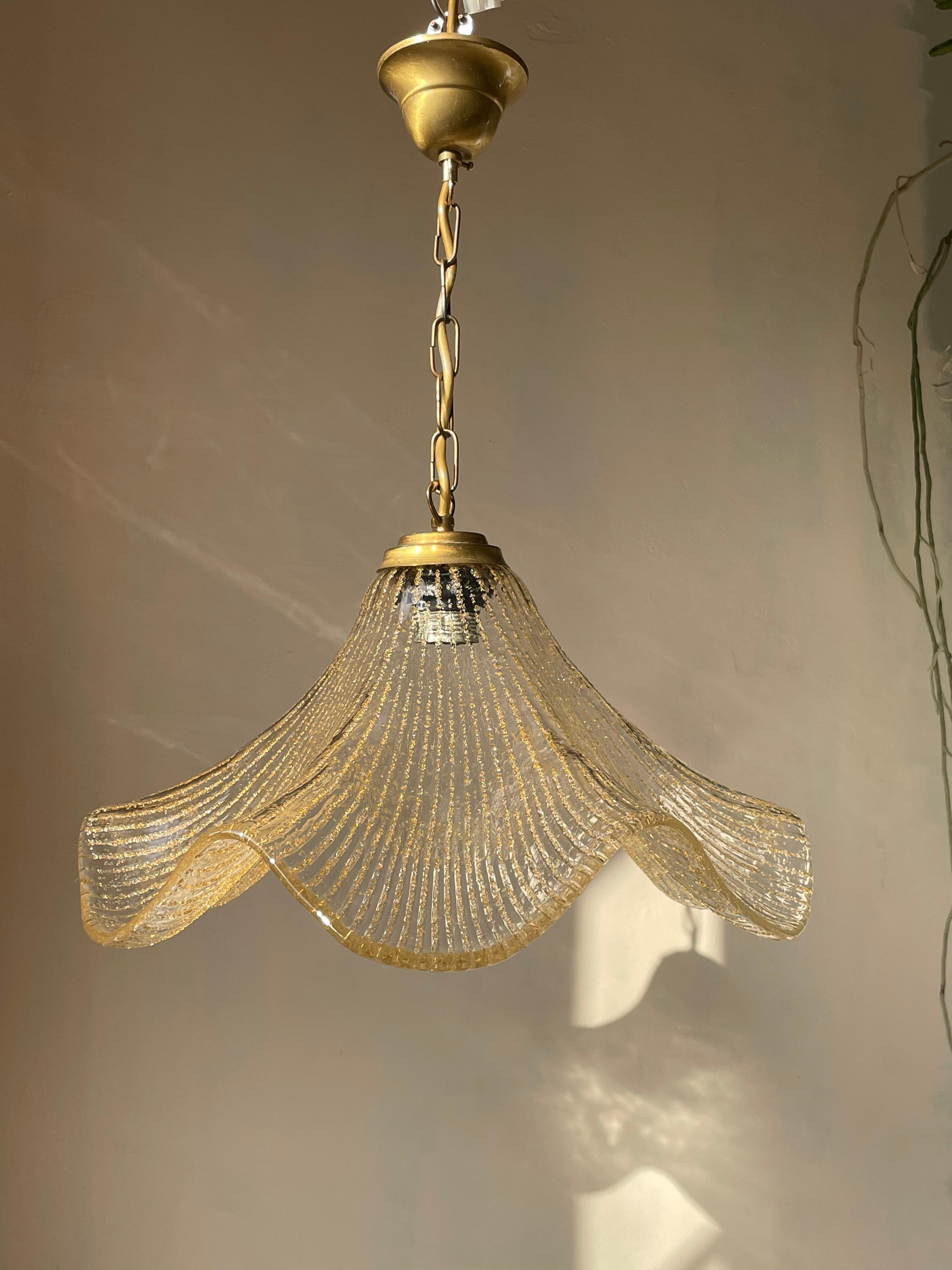 La Murrina Murano Wavy Art Glass Golden Lines Pendant, 1960s 3