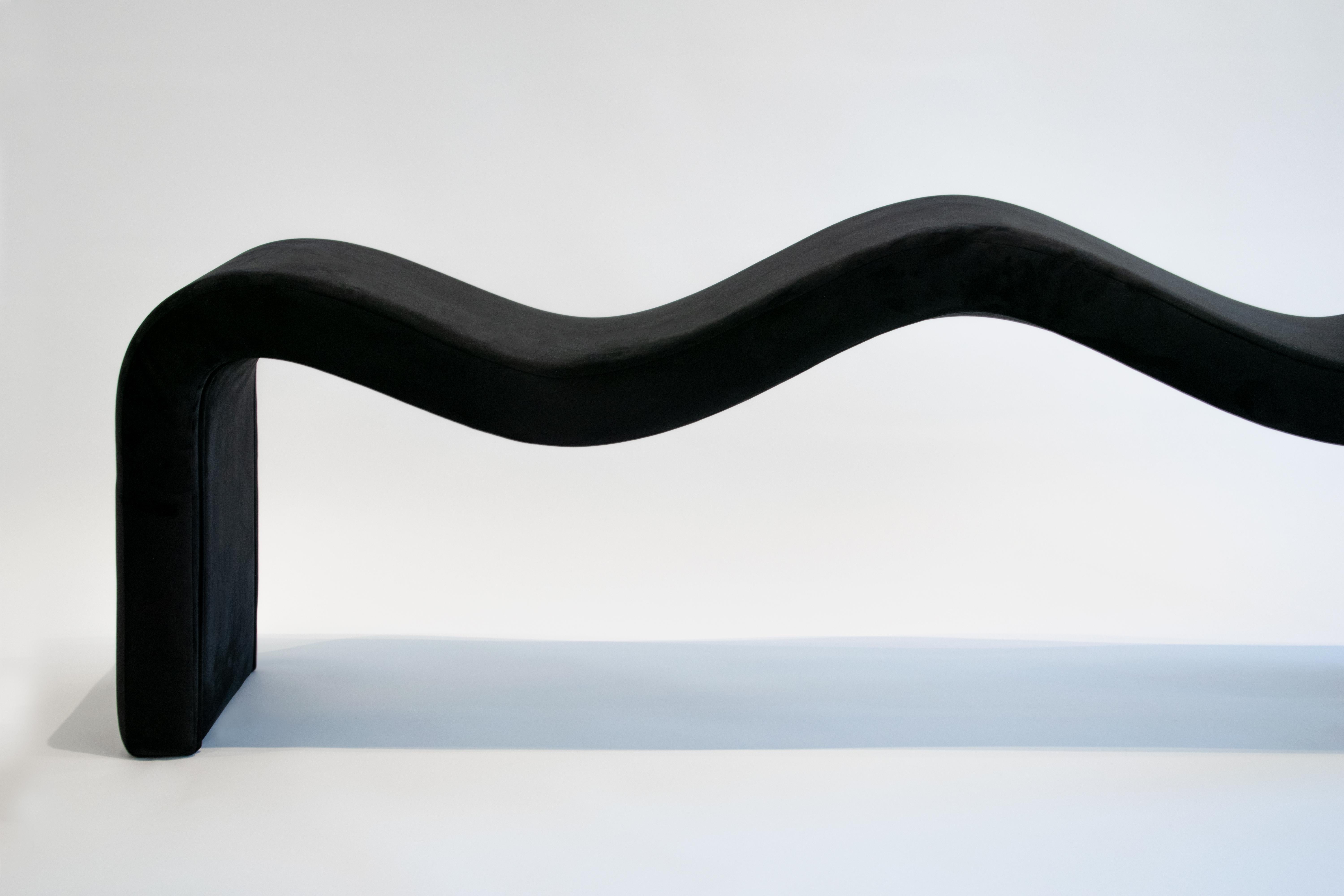 Wavy Bench in Black/ Grey or Other Colors in Velvet Plush Fabric  In New Condition For Sale In Larnaca, CY