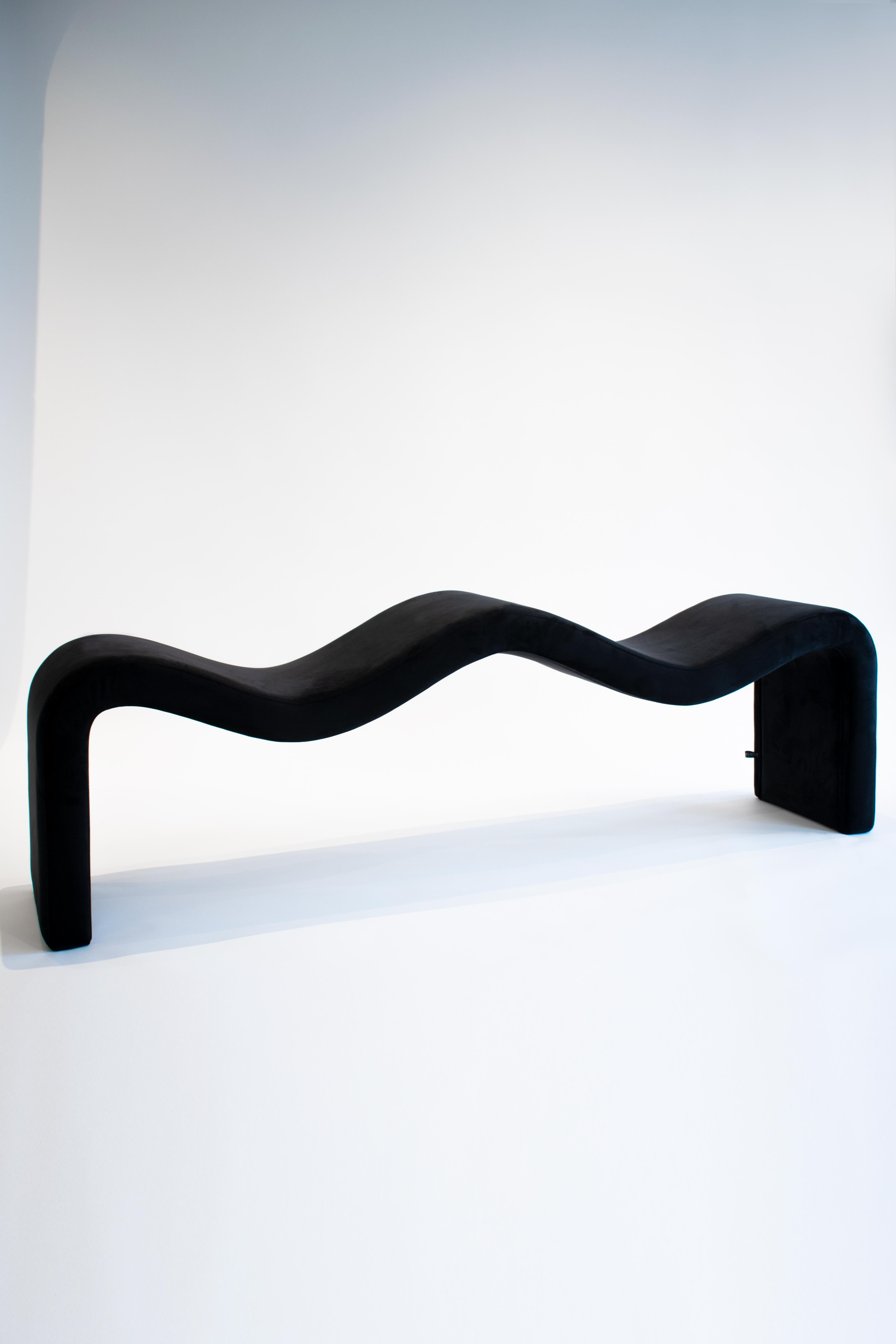 Wavy Bench in Black/ Grey or Other Colors in Velvet Plush Fabric  For Sale 3