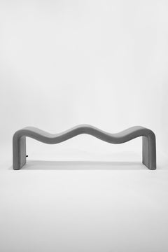 Wavy Bench in Silver Plush Fabric