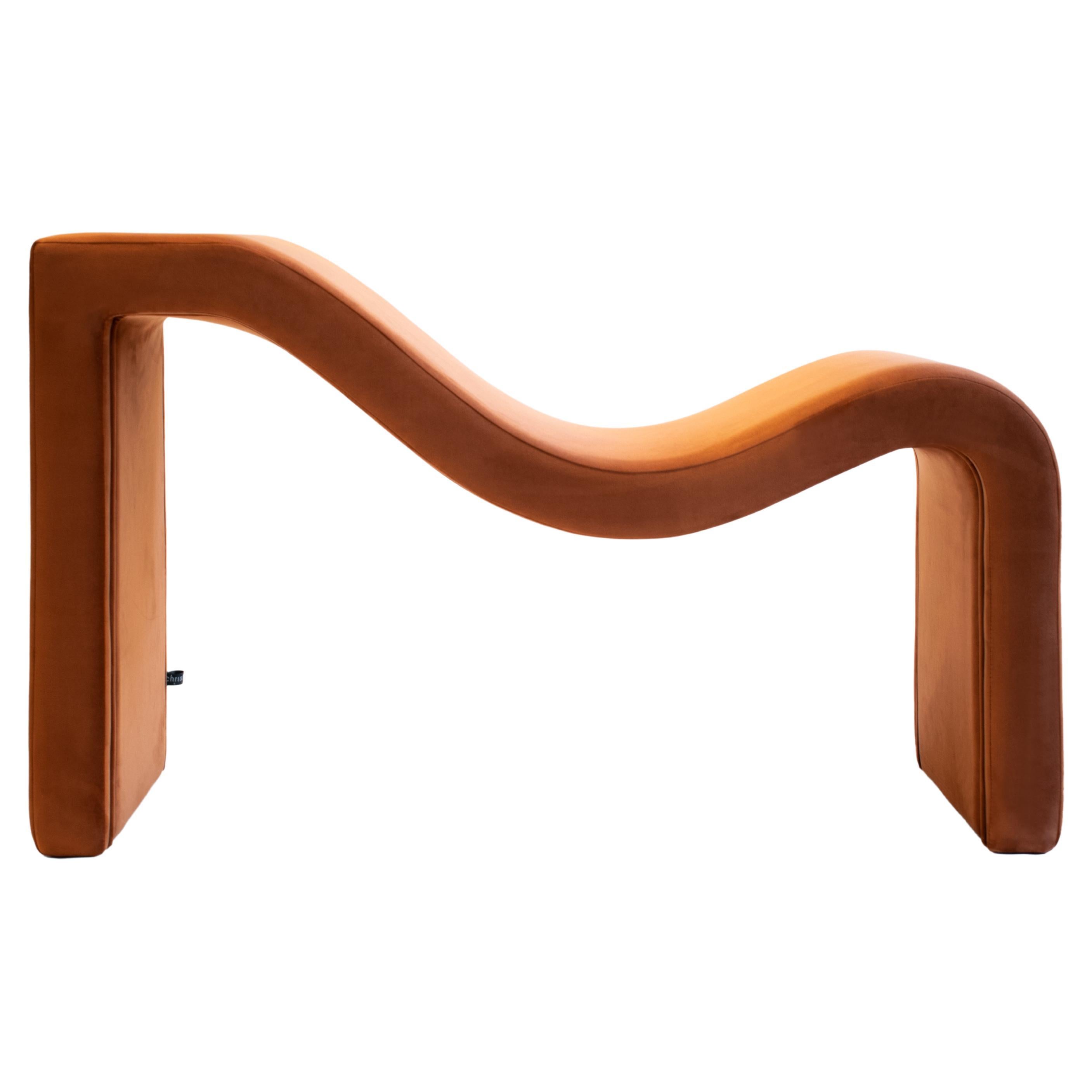 Wavy Bench in Terracotta Plush Fabric For Sale