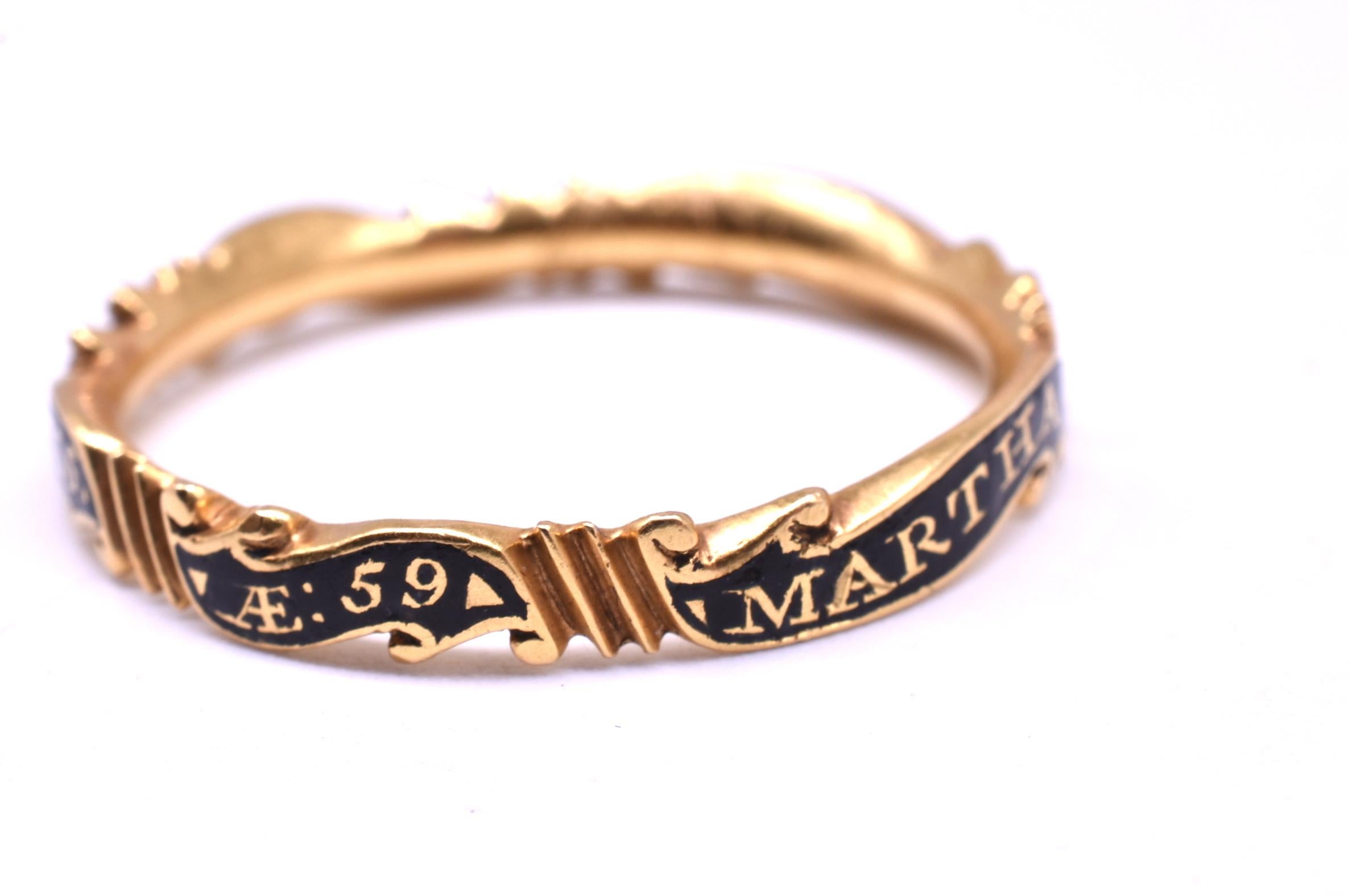 Women's or Men's  Antique George II 18K Rococo Style Scrolled Black Enamel Memorial Band, HM 1755