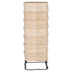Wavy Chest Of Drawers Crafted Of Solid Oak With Lacquered Iron Base