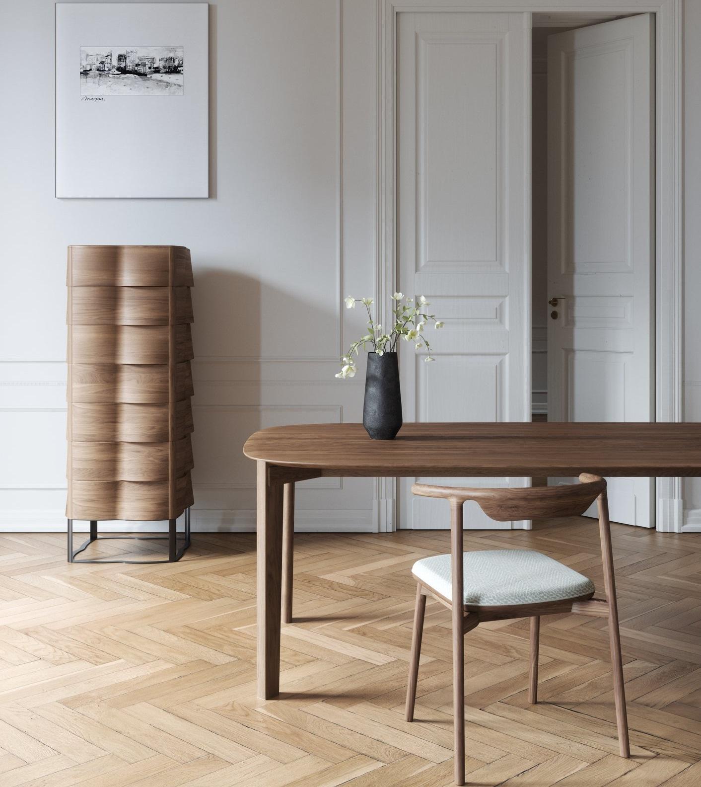 XXI secolo e contemporaneo Cassettiera ondulata realizzata in Oak massiccio con base in ferro laccato in vendita