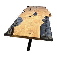 Table de salle à manger en bois de frêne massif ondulé Live Design Résine époxy