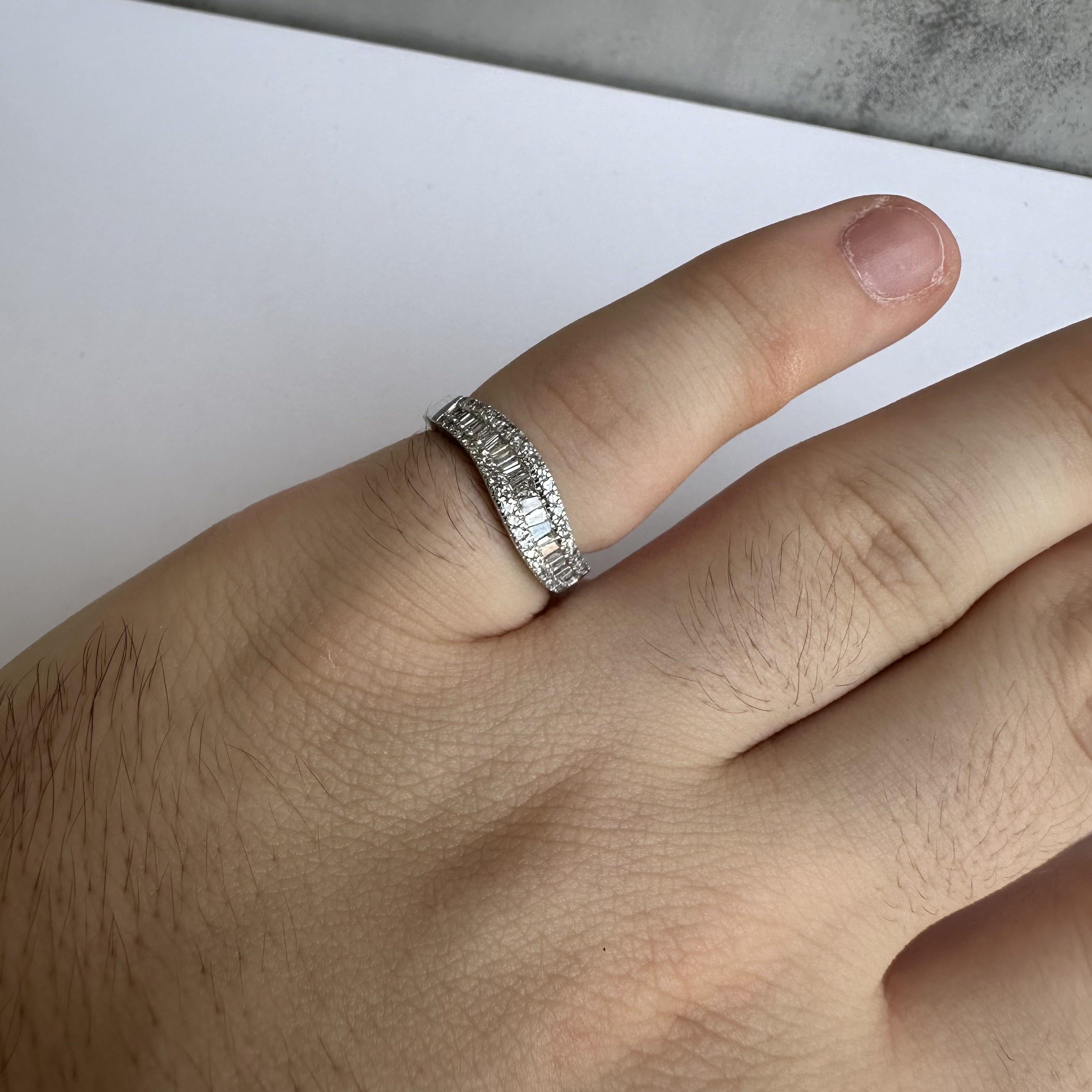 Mixed Cut Wavy Diamond Right Hand Statement Ring in 14kt White Gold - 0.50ctw, Size 6.75 For Sale