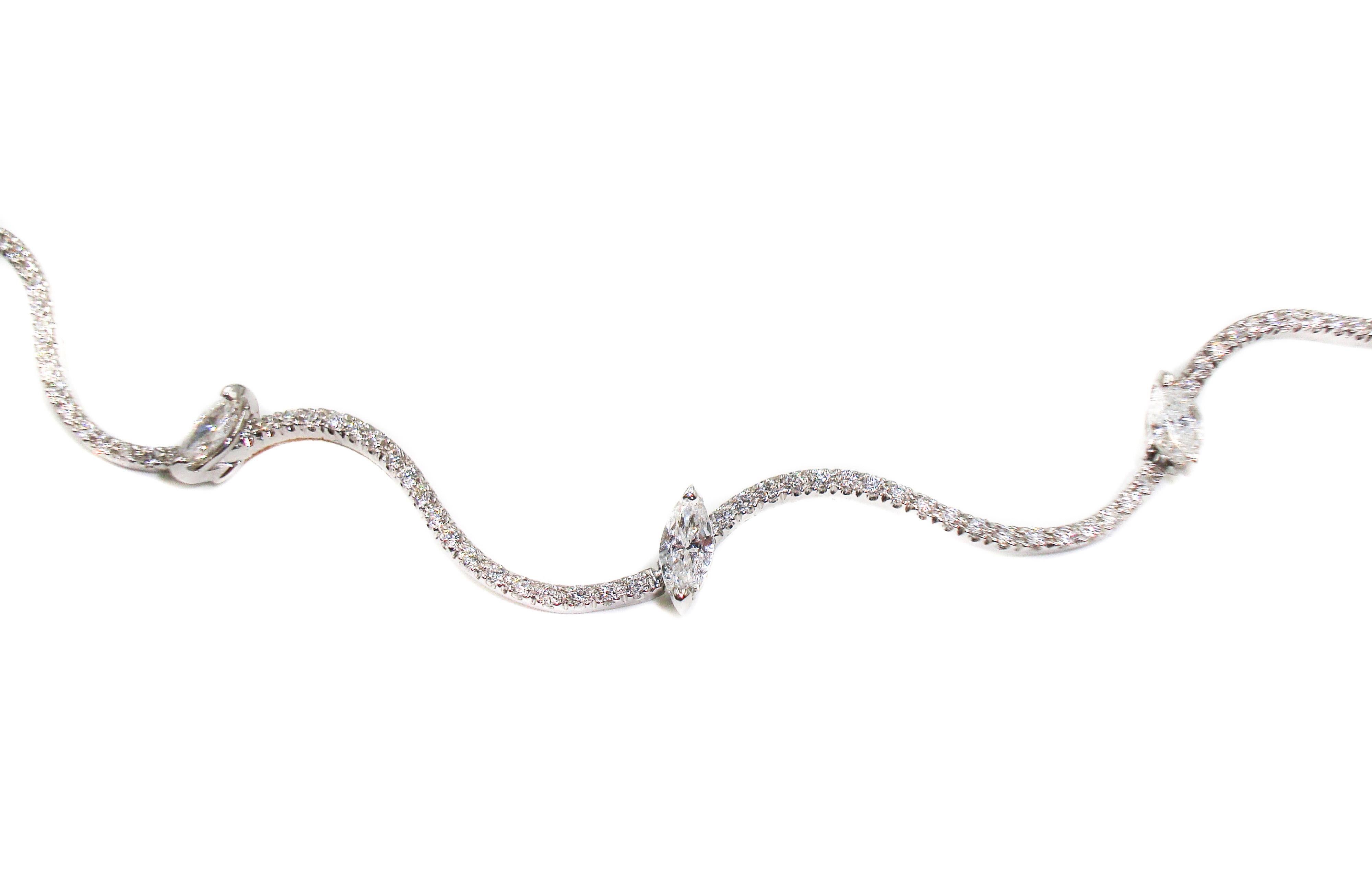 Modern Wavy Diamond White Gold Chocker Necklace