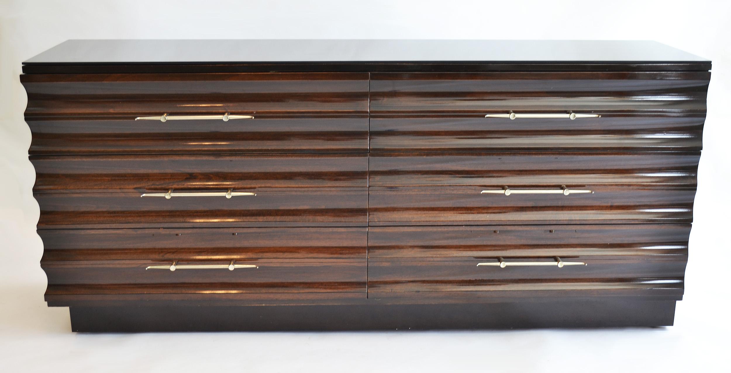 20th Century Sculpted Wood Wavy Front Dresser Cabinet Chest by Tommi Parzinger