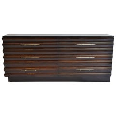 Sculpted Wood Wavy Front Dresser Cabinet Chest by Tommi Parzinger