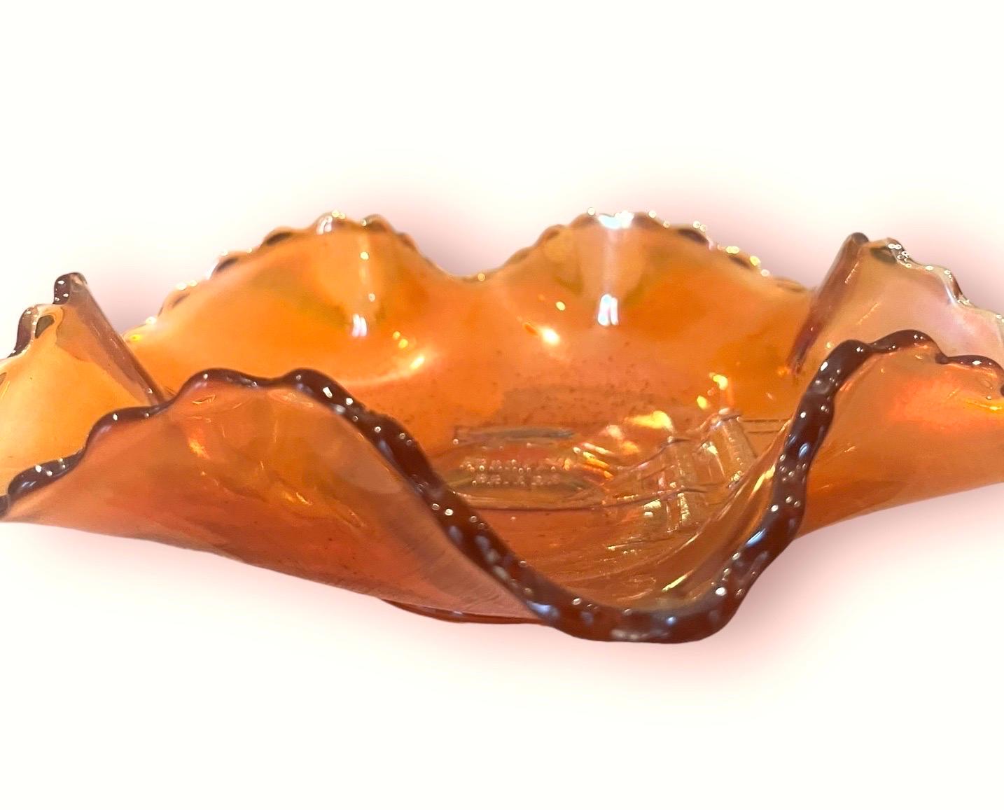American Craftsman Wavy Glass Bowl Carnival from Dugan - Marigold 