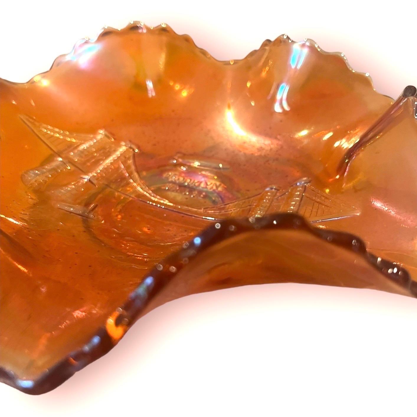 Molded Wavy Glass Bowl Carnival from Dugan - Marigold 