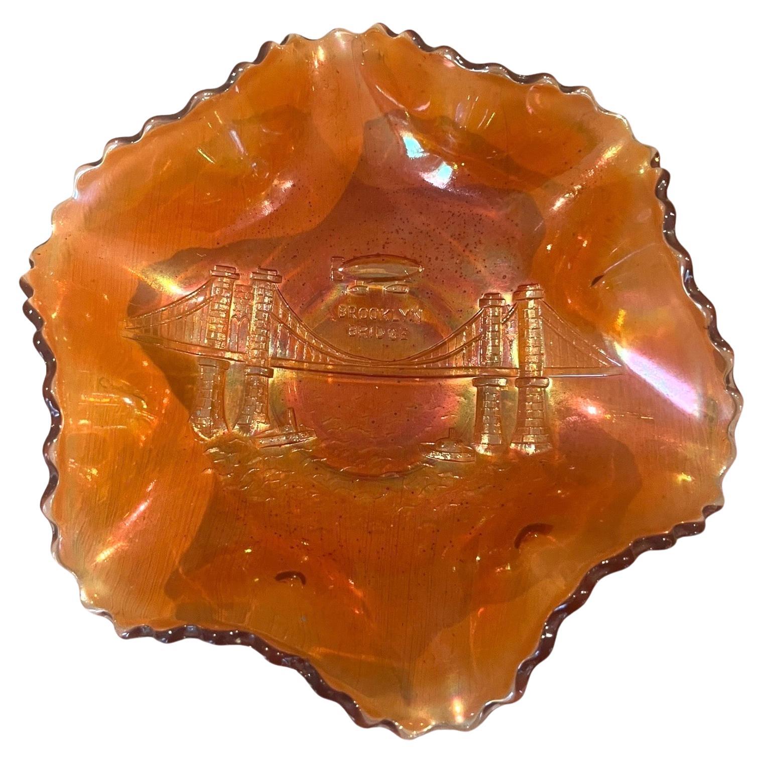 Wavy Glass Bowl Carnival from Dugan - Marigold "Brooklyn Bridge" - 1907 USA For Sale