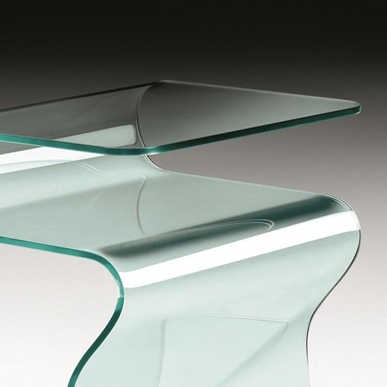 A wavy glass side table