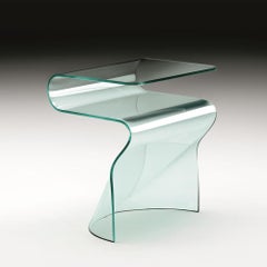 Wavy Glass Side Table Casted in One Slab of Curved Clear Glass