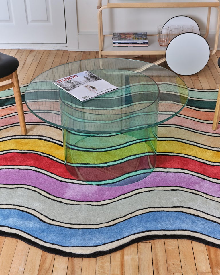 The Wavy Rug is a series of rugs first exhibited in our Pieces Homes Project in Kennebunk, Maine. The Wavy rug design concept started as a single rug composed of 10 multicolored, undulating stripes. From there we imagined how “snippets” of the rug
