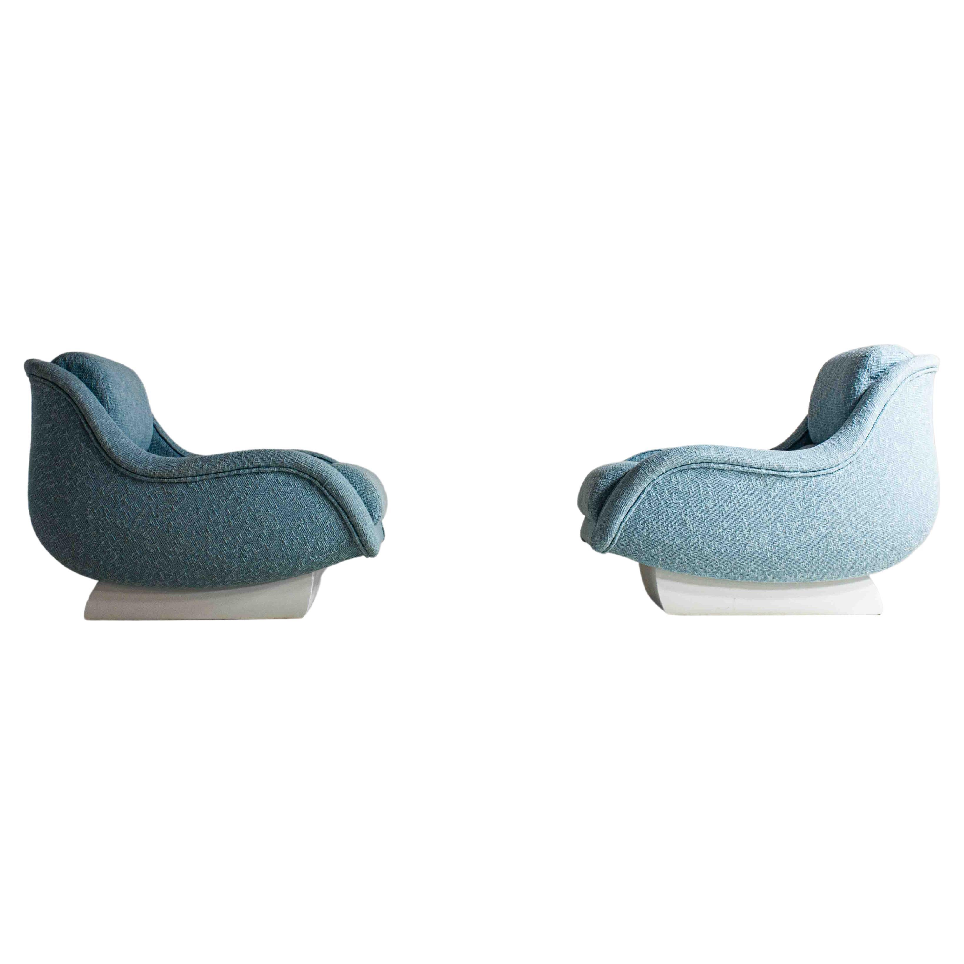 Wavy lounge chairs in dreamy blue upholstery, Italy 1970s