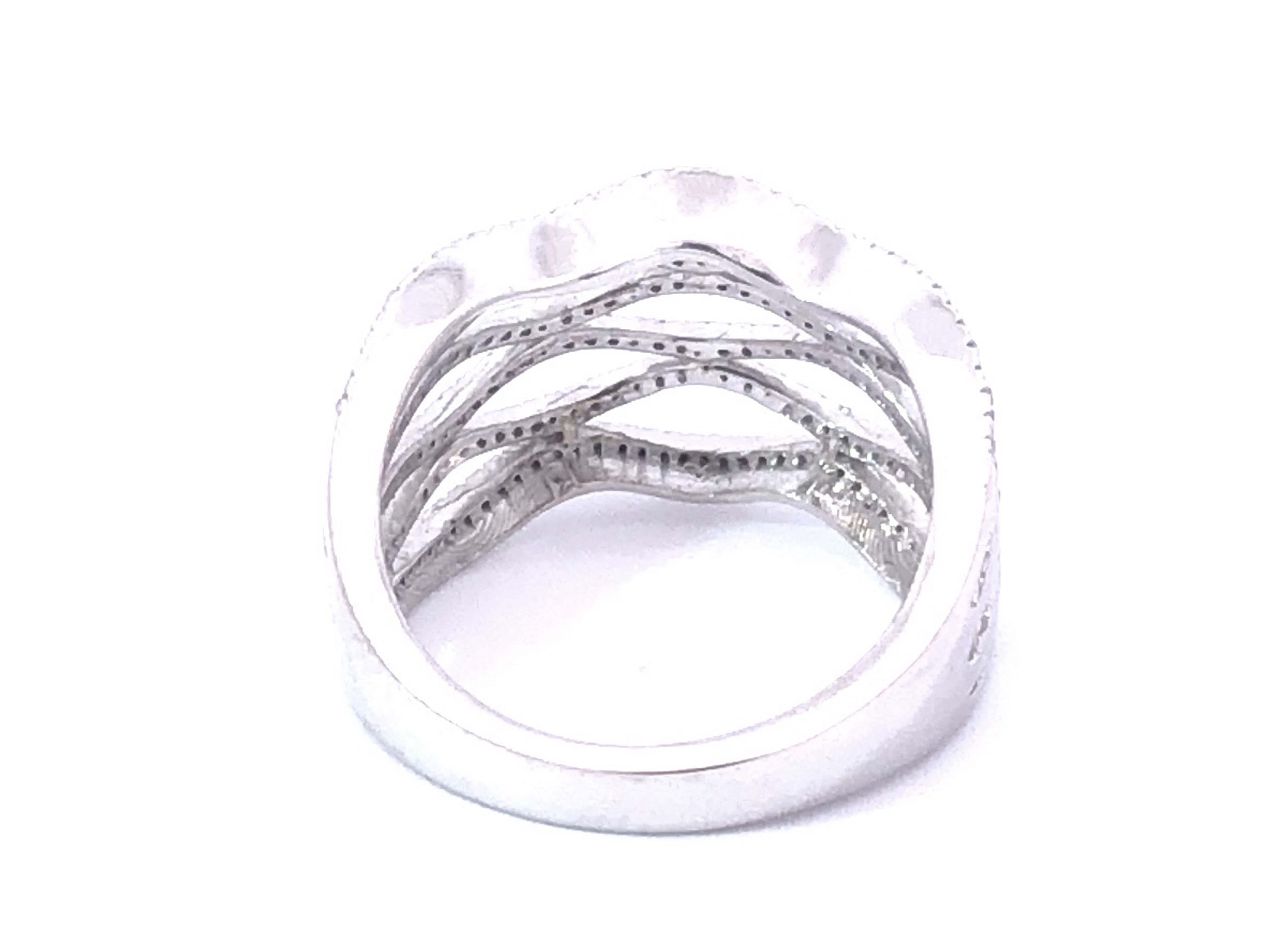 Wavy Multi Row Diamond Ring 14k White Gold In New Condition For Sale In Honolulu, HI