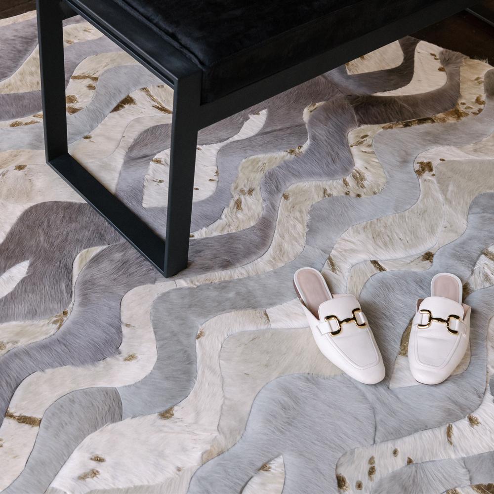 Alfombra de susurro gris con diseño ondulado Crema personalizable XLarge en venta 3