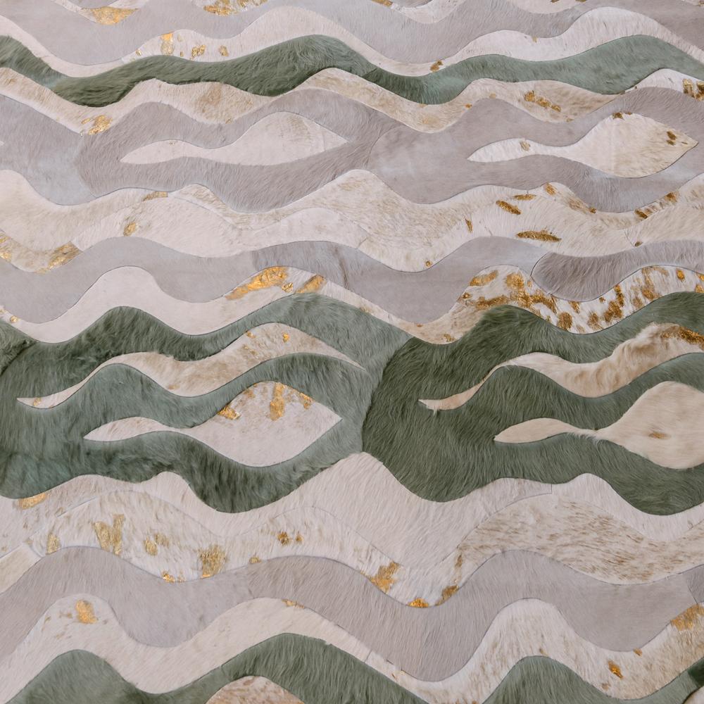 Wavy Pattern Cream Customizable Cowhide Jade Susurro Area Rug Small For Sale 5