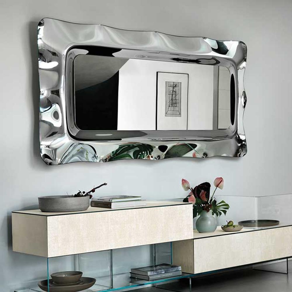 Italian Wavy Rectangular Mirror in Fused Mirror Glass For Sale