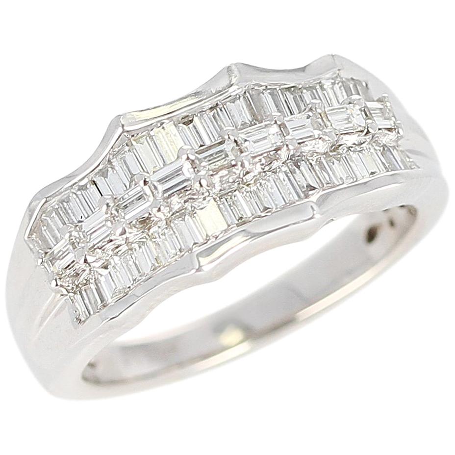 Wavy Row Platinum 1 Carat Baguette Diamond Bridal Ring For Sale
