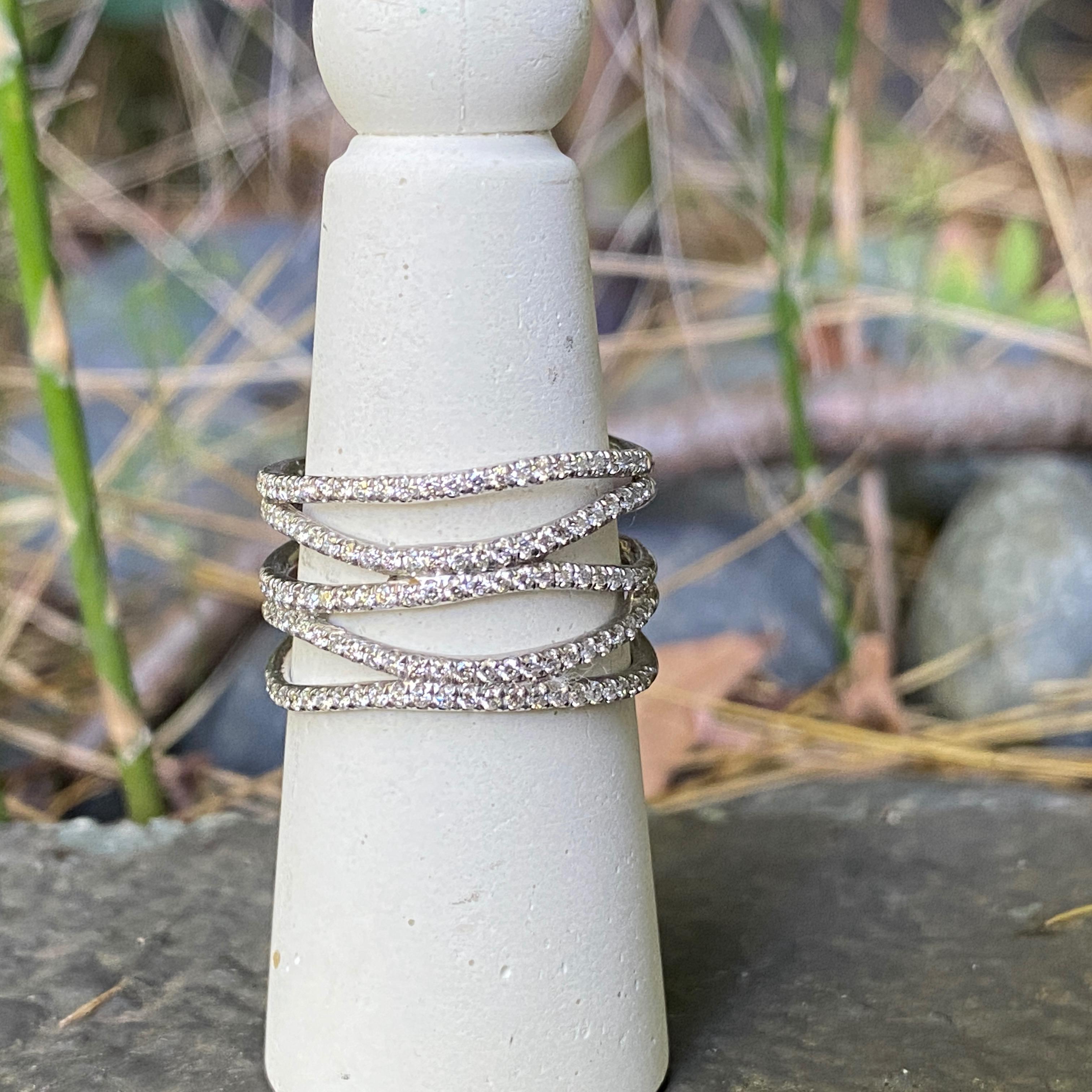 Wavy Strand Band in Platinum Set with 0.625 Carats Earth-Mined White Diamonds For Sale 6