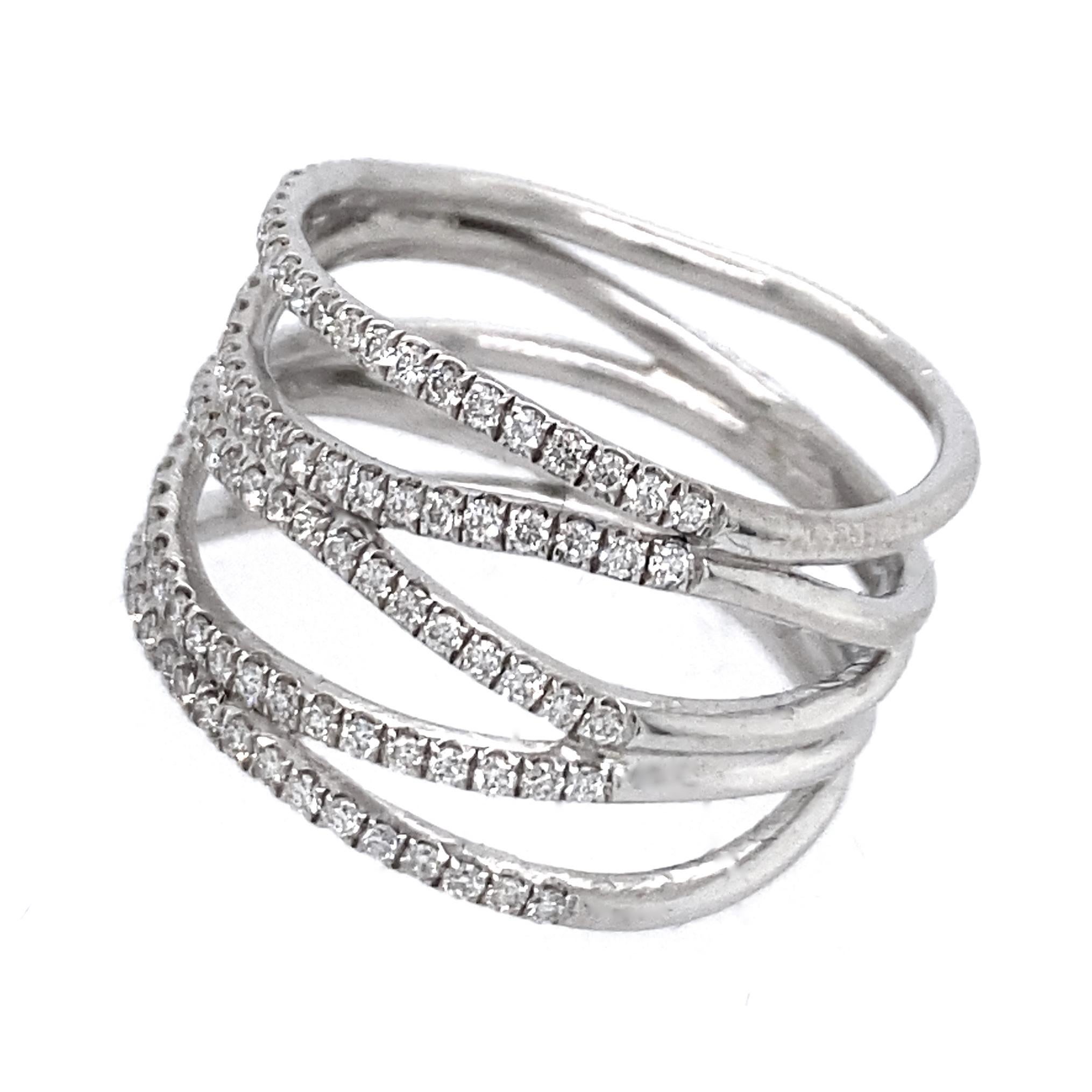 Wavy Strand Band in Platinum Set with 0.625 Carats Earth-Mined White Diamonds For Sale 8