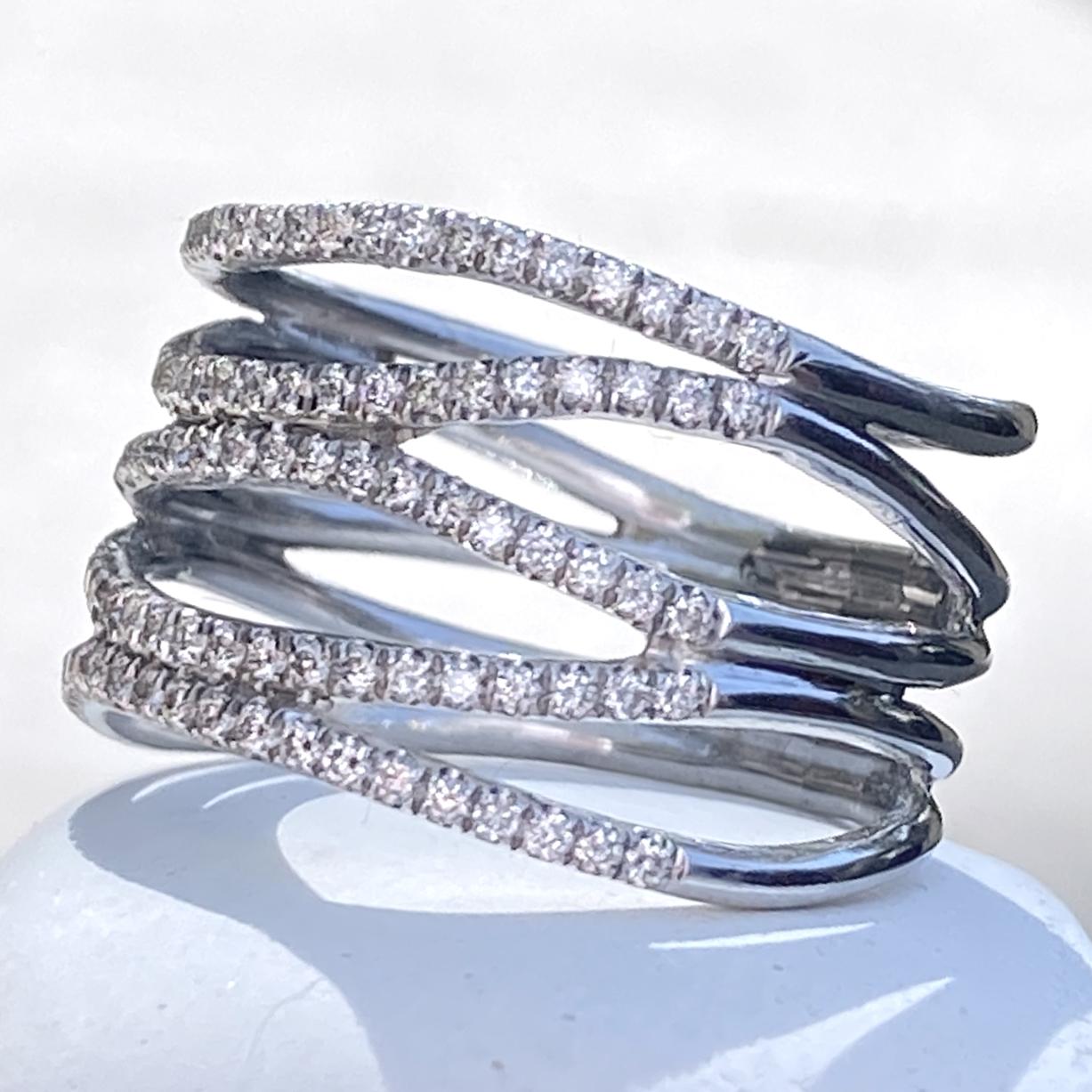 Wavy Strand Band in Platinum Set with 0.625 Carats Earth-Mined White Diamonds For Sale 9