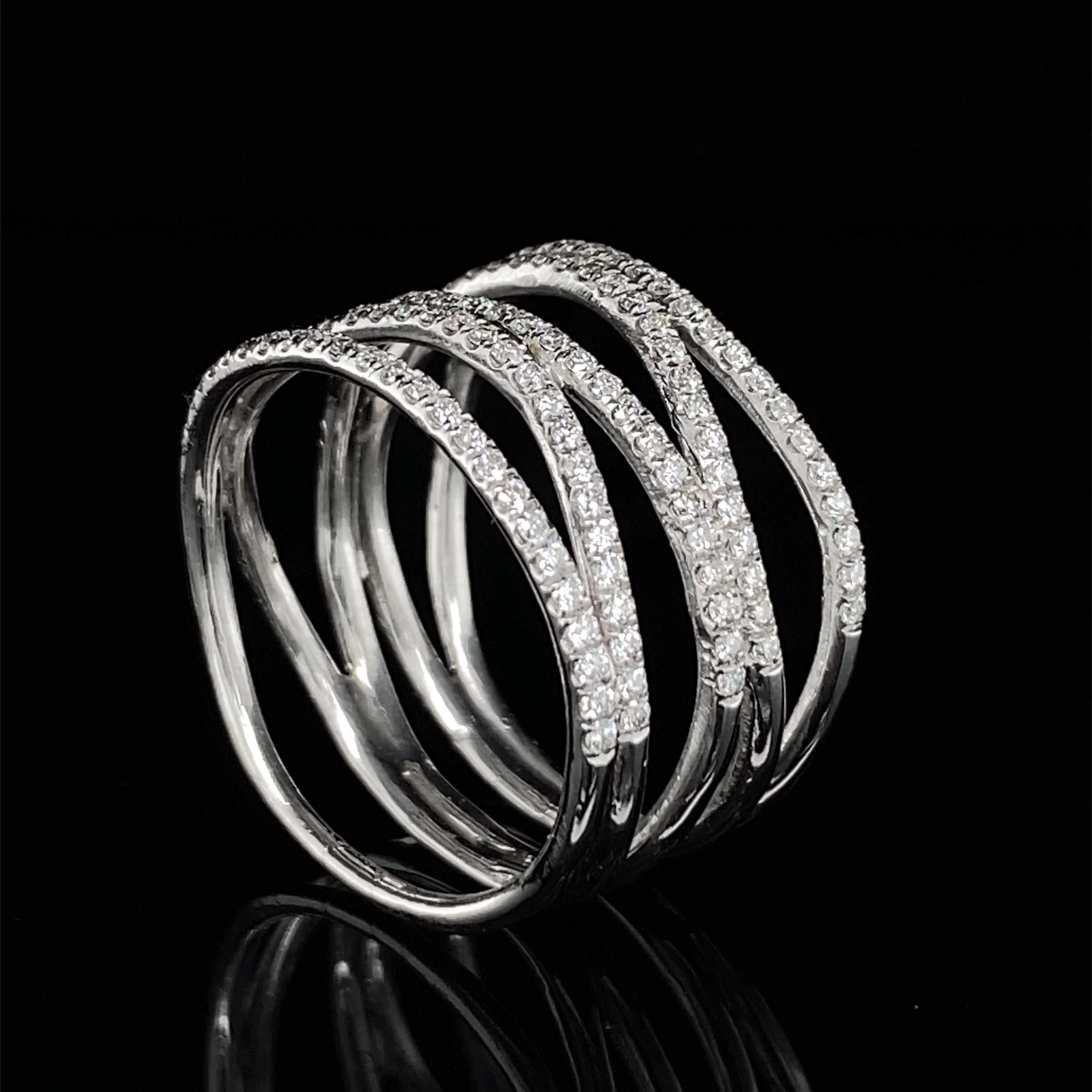 Wavy Strand Band in Platinum Set with 0.625 Carats Earth-Mined White Diamonds For Sale 10