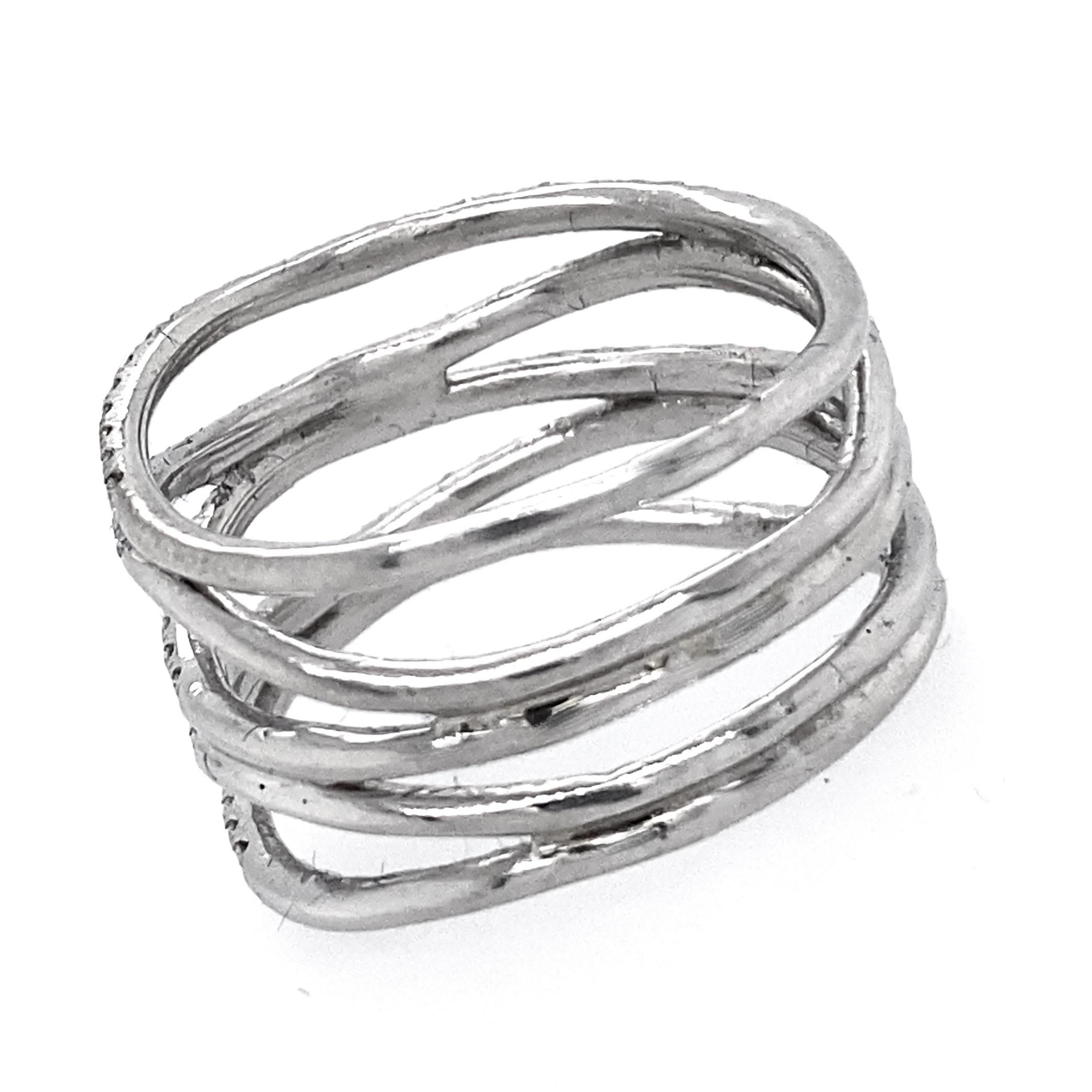 Wavy Strand Band in Platinum Set with 0.625 Carats Earth-Mined White Diamonds For Sale 11